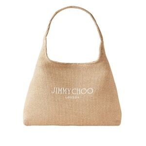 Jimmy Choo Designer Purse Natural Beige Raffia Shoulder Bag with Logo